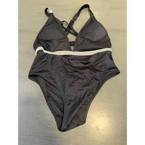 Victoria's Secret Shine Strap One Piece Swimsuit Black Rhinestone Logo Large